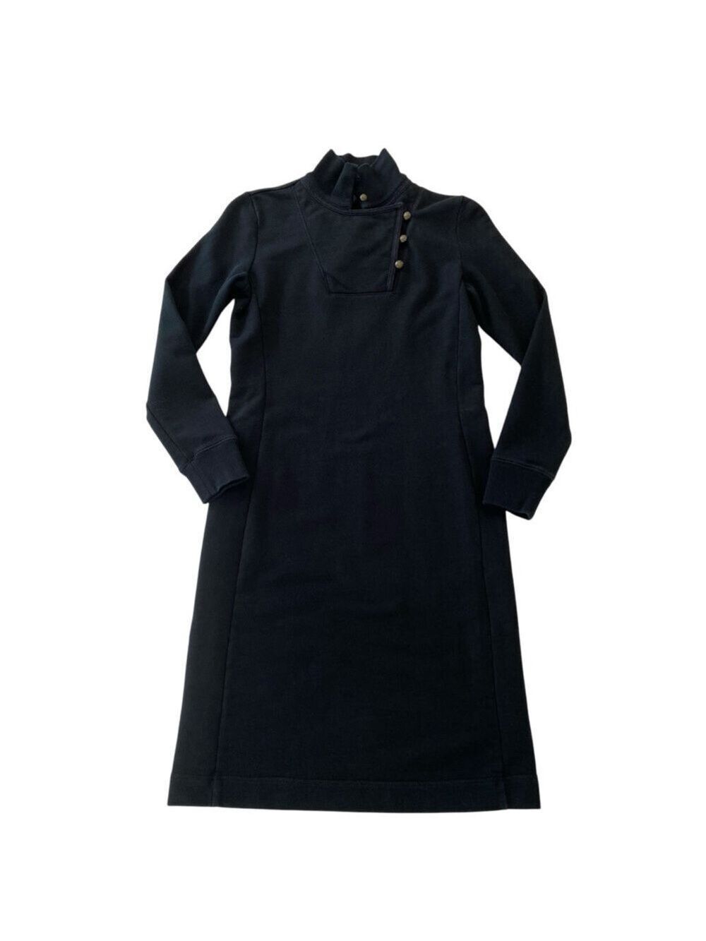 Lauren Ralph Lauren black fleece dress long sleeves asymmetric buttons collar XS